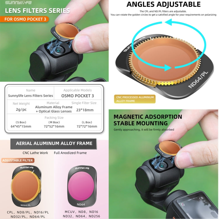 For DJI OSMO Pocket 3 Sunnylife Camera Lens Filter, Filter:ND64 - Lens Accessories by Sunnylife | Online Shopping South Africa | PMC Jewellery | Buy Now Pay Later Mobicred