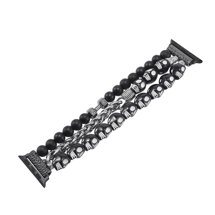 For Apple Watch SE 44mm Skull Beaded Watch Band(Black) - Watch Bands by PMC TechLife | Online Shopping South Africa | PMC TechLife