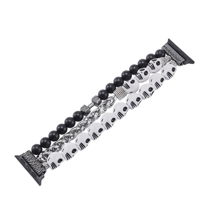 For Apple Watch Series 2 42mm Skull Beaded Watch Band(White) - Watch Bands by PMC Jewellery | Online Shopping South Africa | PMC Jewellery