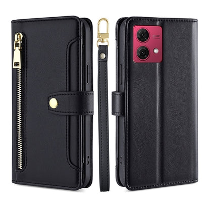 For Motorola Moto G84 5G Lite Sheep Texture Cross-body Zipper Wallet Leather Phone Case(Black) - Motorola Cases by PMC Jewellery | Online Shopping South Africa | PMC Jewellery | Buy Now Pay Later Mobicred