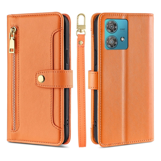 For Motorola Edge 40 Neo 5G Lite Sheep Texture Cross-body Zipper Wallet Leather Phone Case(Orange) - Motorola Cases by PMC Jewellery | Online Shopping South Africa | PMC Jewellery | Buy Now Pay Later Mobicred