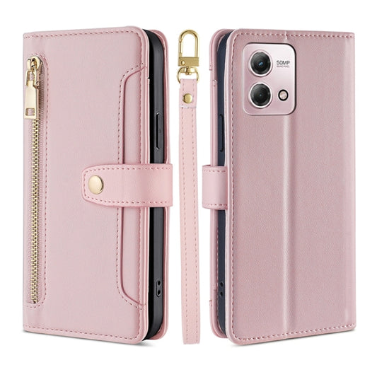 For Motorola Moto G Stylus 4G 2023 Lite Sheep Texture Cross-body Zipper Wallet Leather Phone Case(Pink) - Motorola Cases by PMC Jewellery | Online Shopping South Africa | PMC Jewellery | Buy Now Pay Later Mobicred