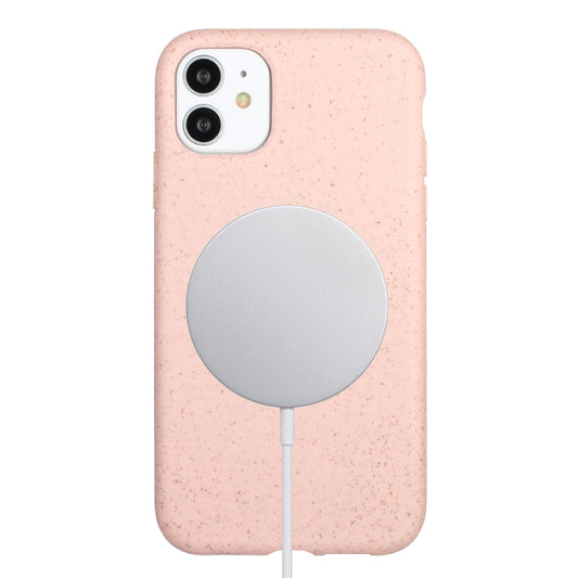 For iPhone 11 Wheat MagSafe Magnetic Straw Material + TPU Phone Case(Pink) - iPhone 11 Cases by PMC Jewellery | Online Shopping South Africa | PMC Jewellery