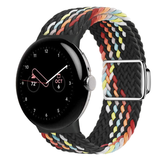 For Google Pixel Watch / Watch 2 Nylon Loop Magnetic Buckle Watch Band(Black Rainbow) - Watch Bands by PMC Jewellery | Online Shopping South Africa | PMC Jewellery | Buy Now Pay Later Mobicred