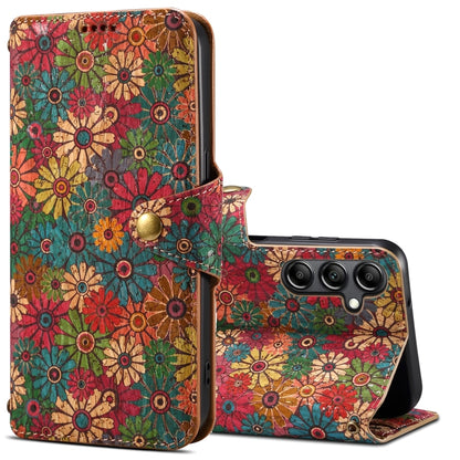 For Samsung Galaxy S24 5G Denior Flower Language Series Cork Fabric Oil Edge Leather Phone Case(Spring) - Galaxy S24 5G Cases by Denior | Online Shopping South Africa | PMC Jewellery | Buy Now Pay Later Mobicred