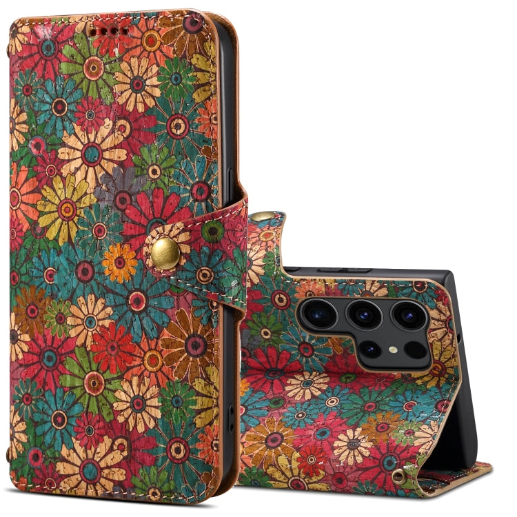 For Samsung Galaxy S24 Ultra 5G Denior Flower Language Series Cork Fabric Oil Edge Leather Phone Case(Spring) - Galaxy S24 Ultra 5G Cases by Denior | Online Shopping South Africa | PMC Jewellery | Buy Now Pay Later Mobicred