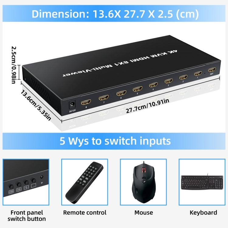 NK-E80 4K 30Hz 8 In 1 Out HDMI 8-way Screen Splitter KVM Switch(US Plug) - Switch by PMC Jewellery | Online Shopping South Africa | PMC Jewellery | Buy Now Pay Later Mobicred