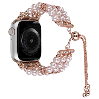 For Apple Watch Series 4 44mm Beaded Pearl Retractable Chain Watch Band(Pink) - Watch Bands by PMC Jewellery | Online Shopping South Africa | PMC Jewellery