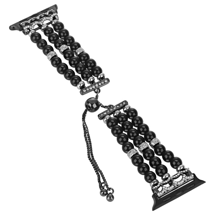 For Apple Watch Series 4 44mm Beaded Pearl Retractable Chain Watch Band(Black) - Watch Bands by PMC Jewellery | Online Shopping South Africa | PMC Jewellery