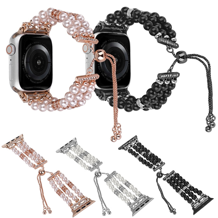 For Apple Watch Series 4 44mm Beaded Pearl Retractable Chain Watch Band(White) - Watch Bands by PMC TechLife | Online Shopping South Africa | PMC TechLife