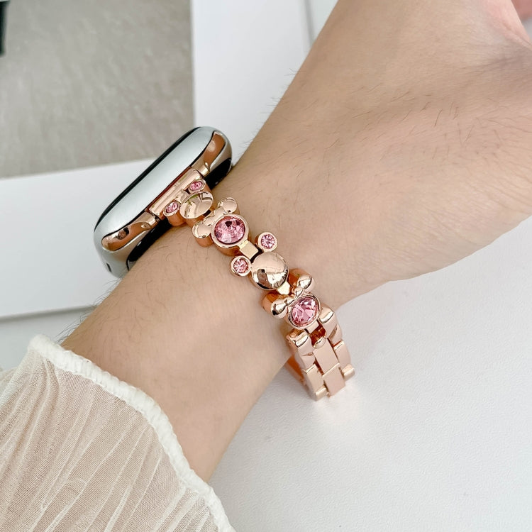 For Apple Watch Series 9 41mm Metal Diamond Bear Chain Watch Band(Rose Gold) - Watch Bands by PMC Jewellery | Online Shopping South Africa | PMC Jewellery