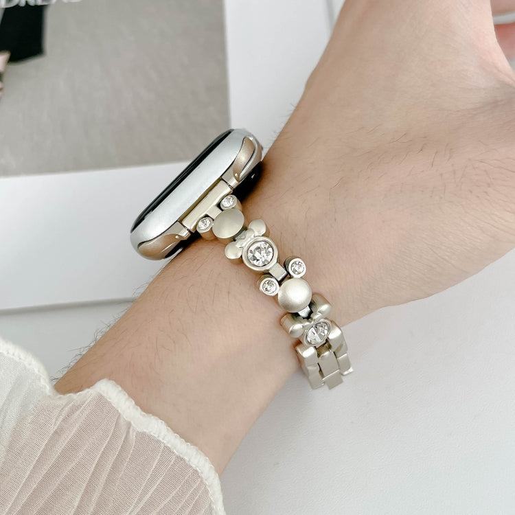 For Apple Watch Series 6 44mm Metal Diamond Bear Chain Watch Band(Starlight) - Watch Bands by PMC TechLife | Online Shopping South Africa | PMC TechLife