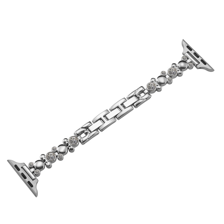For Apple Watch Series 4 44mm Metal Diamond Bear Chain Watch Band(Silver) - Watch Bands by PMC TechLife | Online Shopping South Africa | PMC TechLife