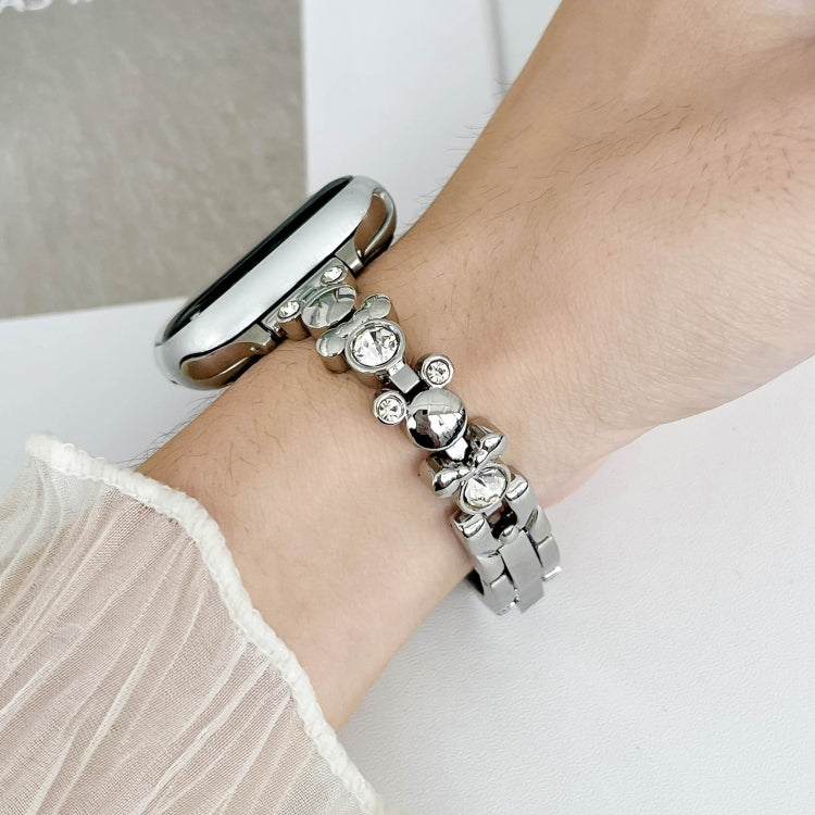 For Apple Watch Series 3 42mm Metal Diamond Bear Chain Watch Band(Silver) - Watch Bands by PMC TechLife | Online Shopping South Africa | PMC TechLife