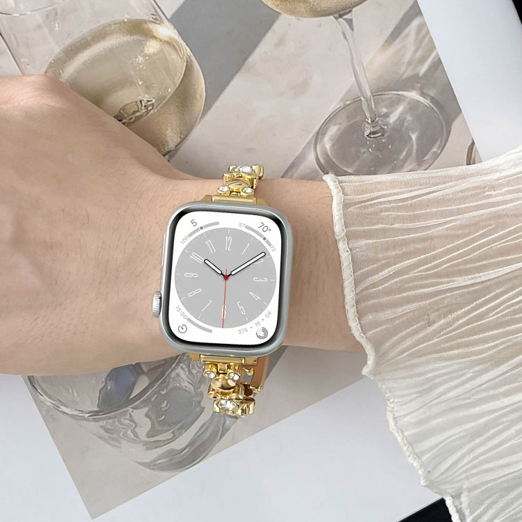 For Apple Watch Series 6 44mm Metal Diamond Bear Chain Watch Band(Silver) - Watch Bands by PMC TechLife | Online Shopping South Africa | PMC TechLife