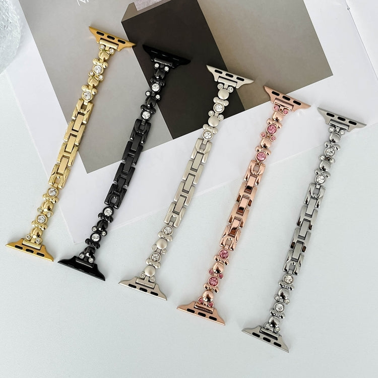 For Apple Watch 38mm Metal Diamond Bear Chain Watch Band(Black) - Watch Bands by PMC TechLife | Online Shopping South Africa | PMC TechLife