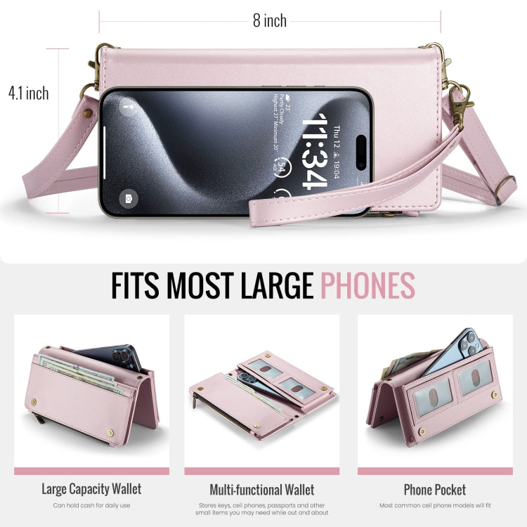 CaseMe ME10 Universal Wallet Phone Case with Lanyard(Pink) - Universal Leather Case by CaseMe | Online Shopping South Africa | PMC Jewellery | Buy Now Pay Later Mobicred