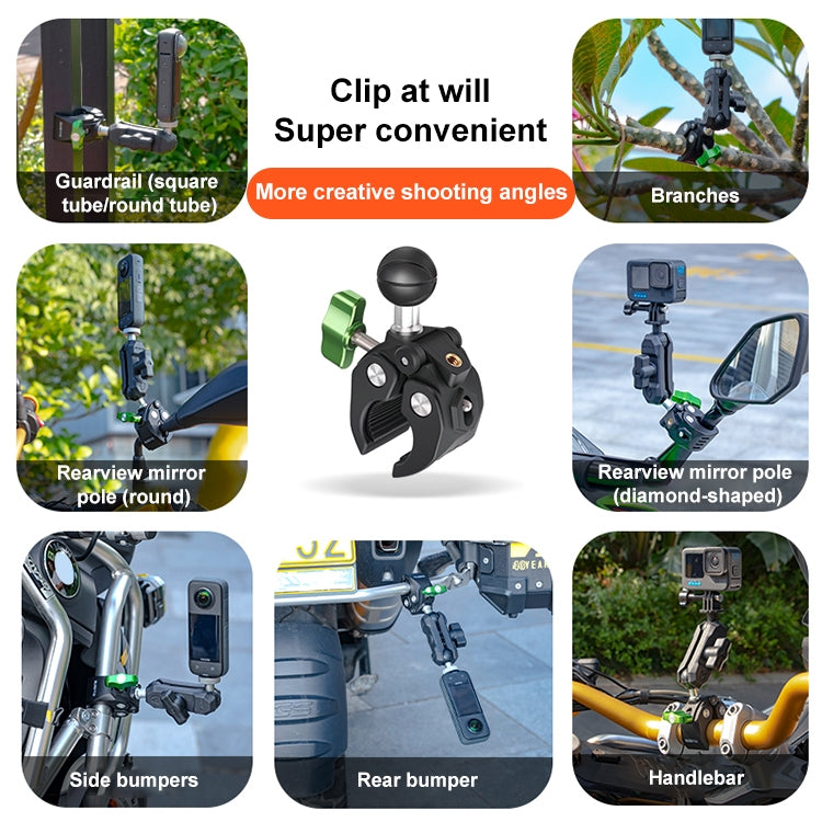 RUIGPRO Crab Clamp Action Camera Bracket 1/4 Ball Head Dual-Head Crab with Selfie Stick - free shipping - PMC TechLife - Order now!