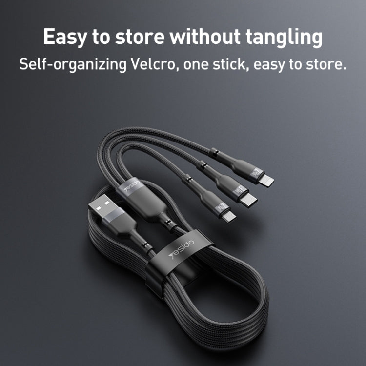 Yesido CA91 3A 3 in 1 USB to 8 Pin+USB-C/Type-C+Micro USB Aluminum Alloy Data Cable, Length: 1m(Black) - Multifunction Cable by Yesido | Online Shopping South Africa | PMC Jewellery | Buy Now Pay Later Mobicred