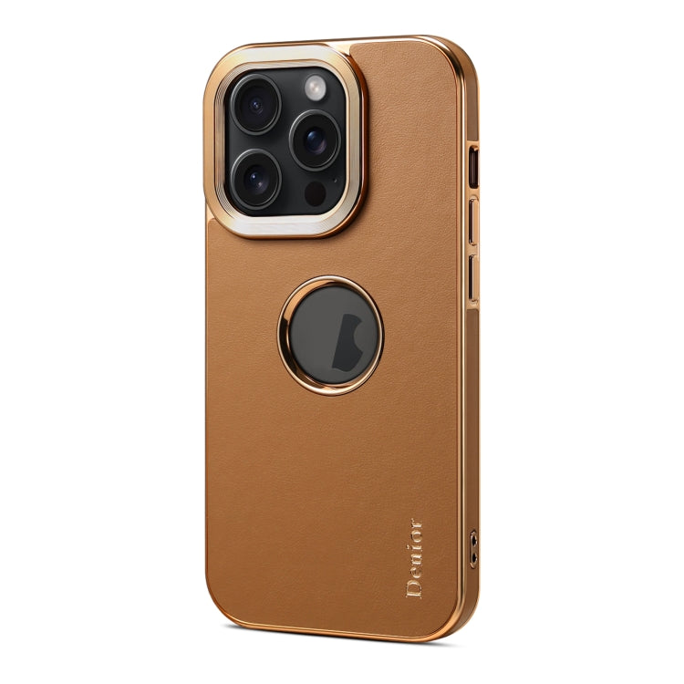 For iPhone 15 Pro Max Denior Fragrant Calf Texture Electroplating Phone Case(Khaki) - free shipping - PMC Jewellery - Order now!