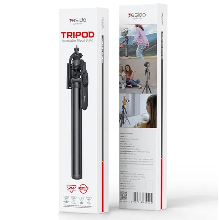 YESIDO SF17 Multifunctional Retractable Metal Tripod Stand Selfie Stick for Cell Phones Camera(Black) - Selfie Sticks by Yesido | Online Shopping South Africa | PMC Jewellery | Buy Now Pay Later Mobicred