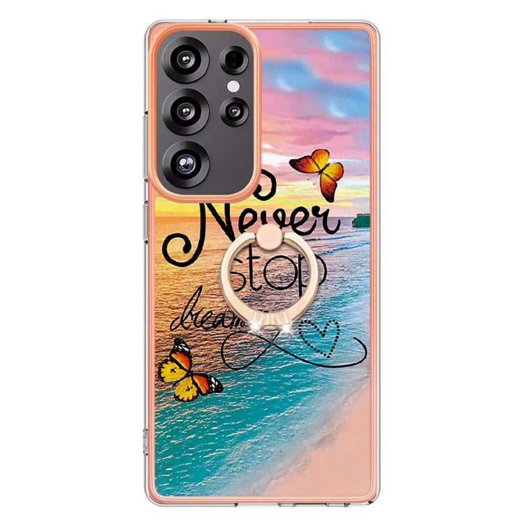 For Samsung Galaxy S25 Ultra 5G Electroplating Pattern IMD TPU Shockproof Case with Rhinestone Ring Holder(Dream Chasing Butterfly) - Galaxy S25 Ultra 5G Cases by PMC TechLife | Online Shopping South Africa | PMC TechLife | Buy Now Pay Later Mobicred