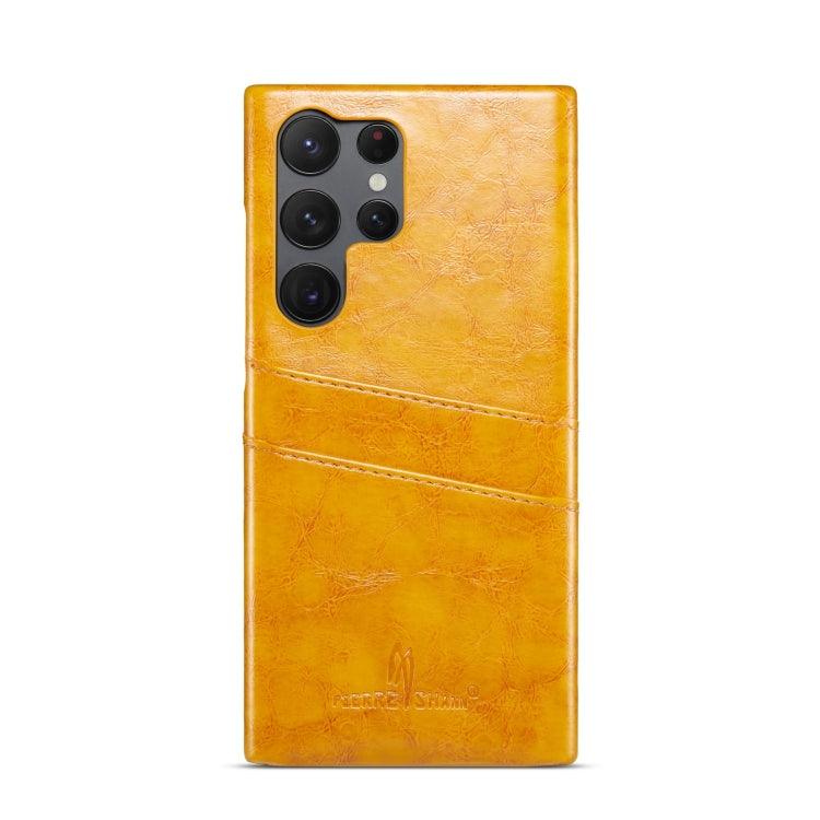 For Samsung Galaxy S24 Ultra 5G Fierre Shann Oil Wax Texture Leather Phone Case with Card Slots(Yellow) - Galaxy S24 Ultra 5G Cases by FIERRE SHANN | Online Shopping South Africa | PMC Jewellery | Buy Now Pay Later Mobicred