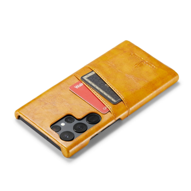 For Samsung Galaxy S24 Ultra 5G Fierre Shann Oil Wax Texture Leather Phone Case with Card Slots(Yellow) - Galaxy S24 Ultra 5G Cases by FIERRE SHANN | Online Shopping South Africa | PMC Jewellery | Buy Now Pay Later Mobicred