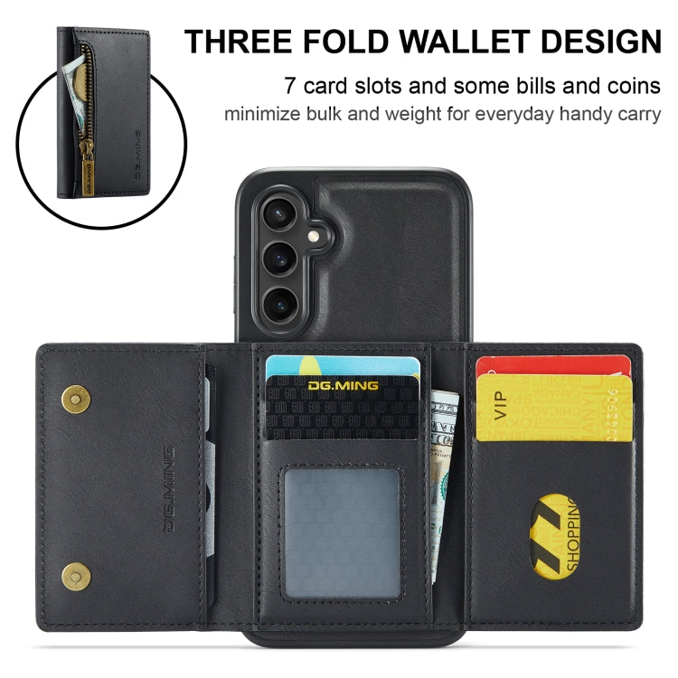 For Samsung Galaxy S24 FE 5G DG.MING M5 Series Zip RFID Multi Card Detachable Leather Phone Case(Black) - Galaxy S24 FE 5G Cases by DG.MING | Online Shopping South Africa | PMC Jewellery | Buy Now Pay Later Mobicred