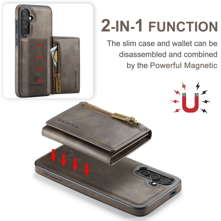 For Samsung Galaxy S24 FE 5G DG.MING M5 Series Zip RFID Multi Card Detachable Leather Phone Case(Coffee) - Galaxy S24 FE 5G Cases by DG.MING | Online Shopping South Africa | PMC Jewellery | Buy Now Pay Later Mobicred