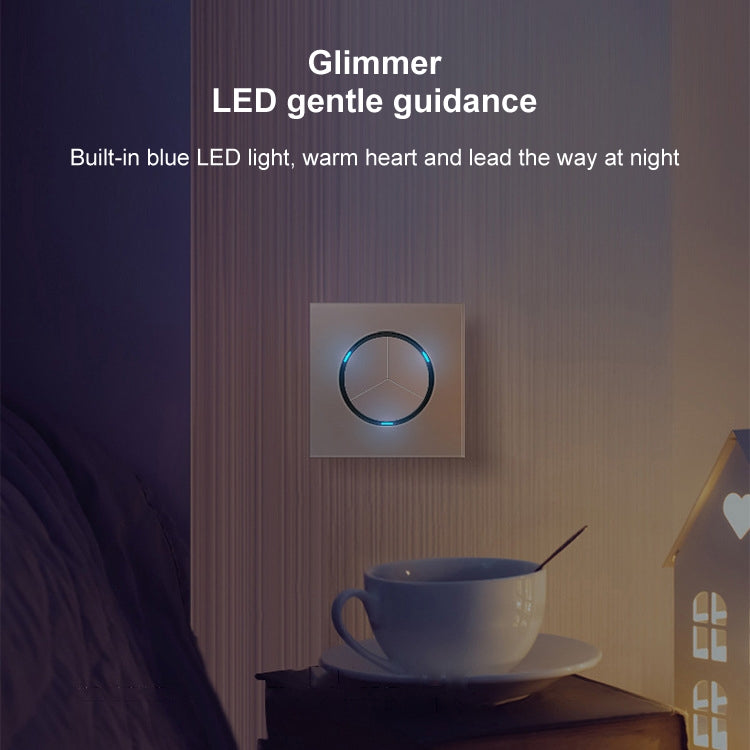 86mm Round LED Tempered Glass Switch Panel, Gray Round Glass, Style:Three Open Dual Control -  by PMC Jewellery | Online Shopping South Africa | PMC Jewellery | Buy Now Pay Later Mobicred