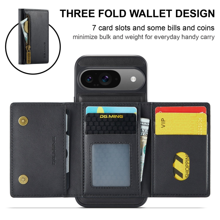 For Google Pixel 9 / 9 Pro DG.MING M5 Series Zip RFID Multi Card Detachable Leather Phone Case(Black) - Google Cases by DG.MING | Online Shopping South Africa | PMC Jewellery | Buy Now Pay Later Mobicred