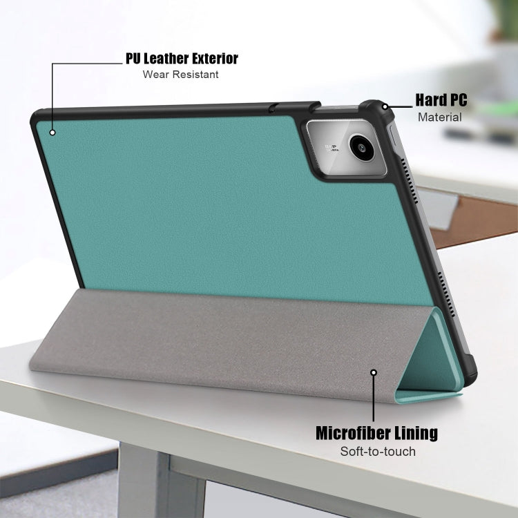 For Lenovo Tab M11/ Xiaoxin Pad 11 2024 Custer Texture 3-Fold Holder Leather Smart Tablet Case(Green) - Lenovo by PMC Jewellery | Online Shopping South Africa | PMC Jewellery | Buy Now Pay Later Mobicred