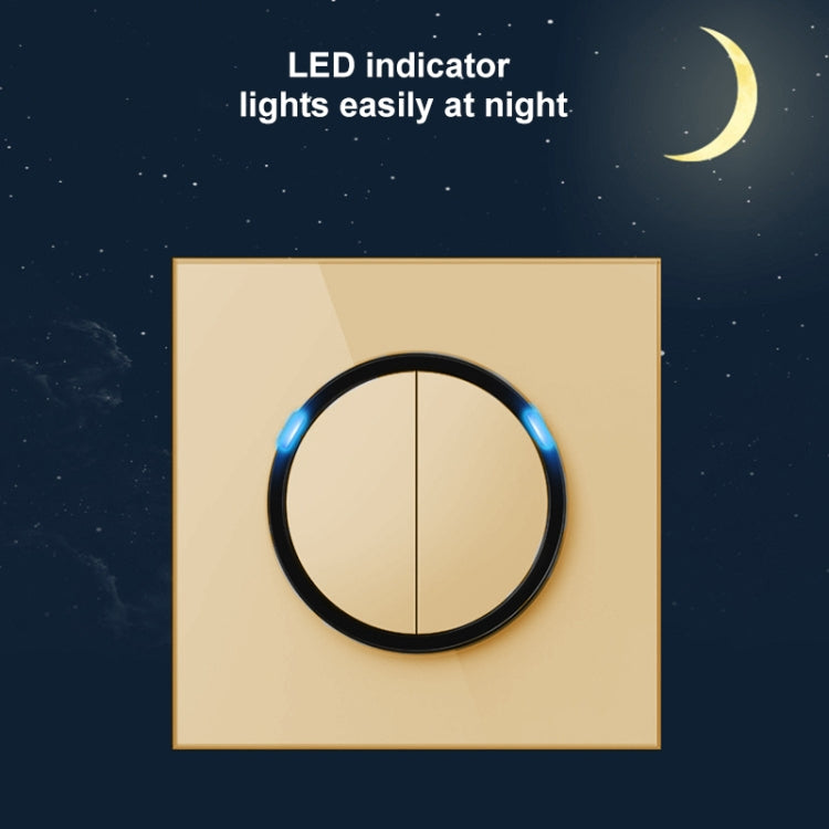 86mm Round LED Tempered Glass Switch Panel, Gold Round Glass, Style:Two Open Dual Control - free shipping - PMC Jewellery - Order now!