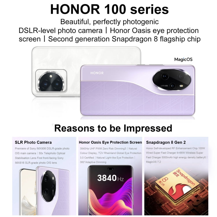 Honor 100 Pro, 16GB+1TB, Screen Fingerprint Identification, 6.78 inch MagicOS 7.2 Snapdragon 8 Gen 2 Octa Core up to 3.19GHz, Network: 5G, NFC, OTG, Support Google Play(White) - Honor by Huawei | Online Shopping South Africa | PMC Jewellery | Buy Now Pay Later Mobicred