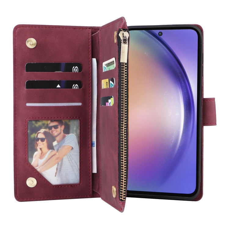 For Samsung Galaxy A55 5G Multifunctional Frosted Zipper Wallet Leather Phone Case(Wine Red) - Galaxy Phone Cases by PMC Jewellery | Online Shopping South Africa | PMC Jewellery