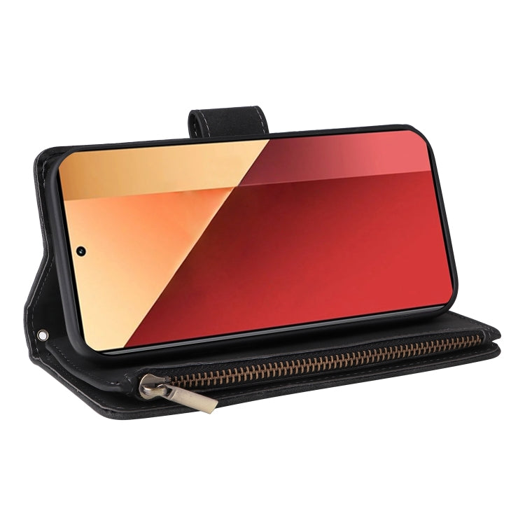 For Xiaomi Redmi Note 13 Pro 4G Multifunctional Frosted Zipper Wallet Leather Phone Case(Black) - Note 13 Pro Cases by PMC TechLife | Online Shopping South Africa | PMC TechLife | Buy Now Pay Later Mobicred