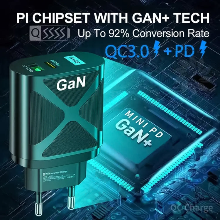 65W Gallium Nitride GaN389 USB + Type-C Fast Charging Charger, Plug Type:EU Plug(Black) - USB Charger by PMC TechLife | Online Shopping South Africa | PMC TechLife | Buy Now Pay Later Mobicred