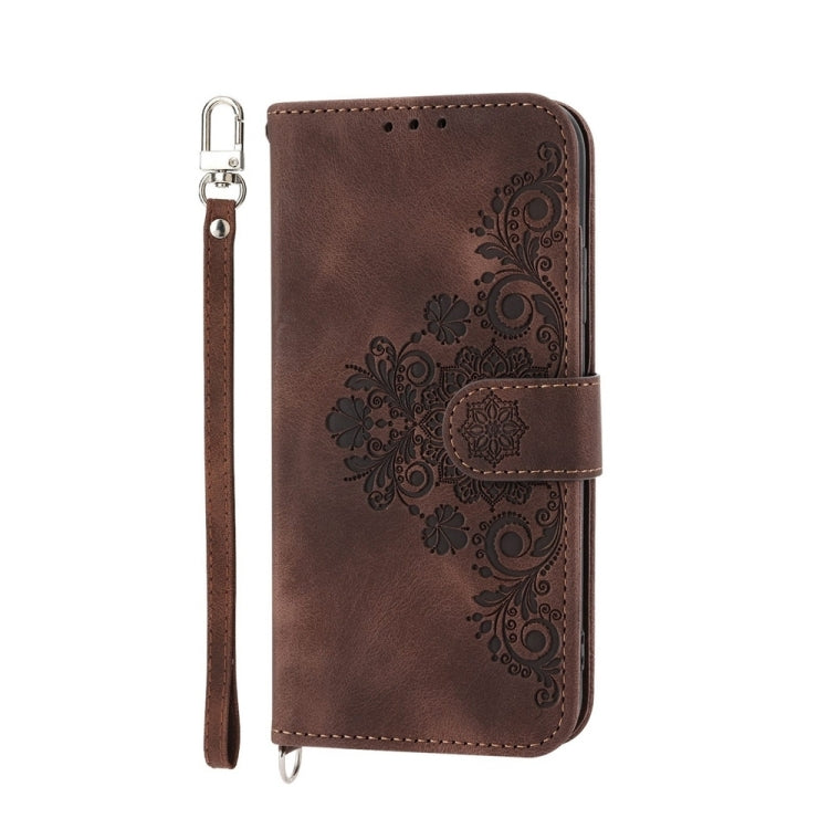 For Google Pixel 9 Skin-feel Flowers Embossed Wallet Leather Phone Case(Brown) - Google Cases by PMC TechLife | Online Shopping South Africa | PMC TechLife | Buy Now Pay Later Mobicred