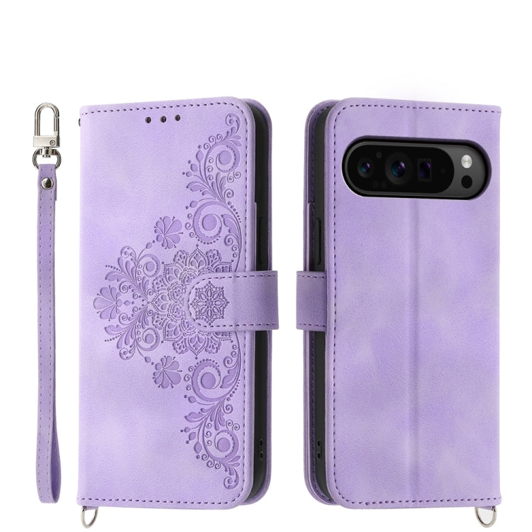 For Google Pixel 9 Pro Skin-feel Flowers Embossed Wallet Leather Phone Case(Purple) - Google Cases by PMC Jewellery | Online Shopping South Africa | PMC Jewellery | Buy Now Pay Later Mobicred