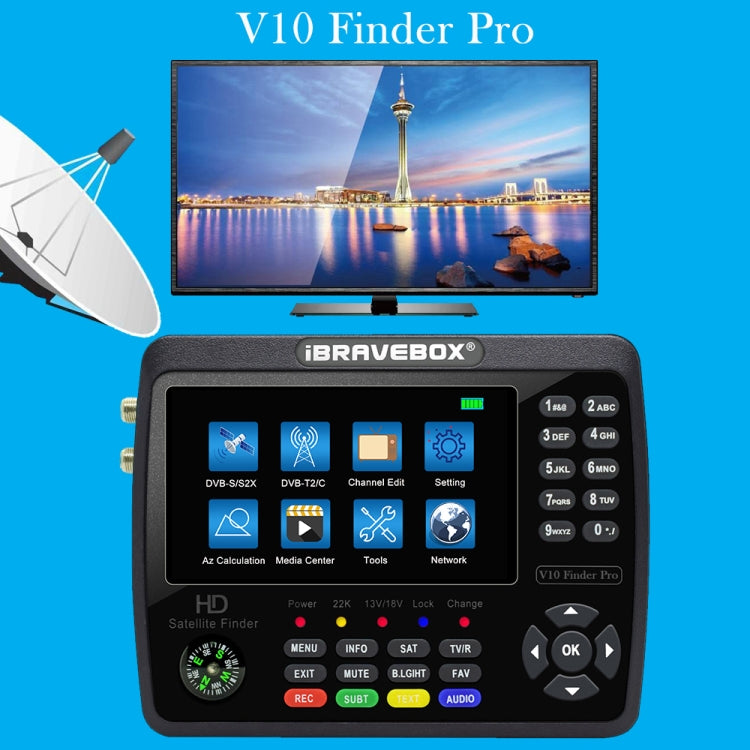 iBRAVEBOX V10 Finder Pro 4.3 inch Display Digital Satellite Meter Signal Finder, Support DVB-S/S2/S2X/T/T2/C, Plug Type:US Plug(Black) - Satellite Finder by PMC Jewellery | Online Shopping South Africa | PMC Jewellery | Buy Now Pay Later Mobicred