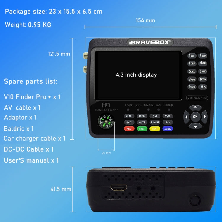 iBRAVEBOX V10 Finder Pro+ 4.3 inch Display Digital Satellite Meter Signal Finder, Support DVB-S/S2/S2X/T/T2/C AHD, Plug Type:UK Plug(Black) - Satellite Finder by PMC Jewellery | Online Shopping South Africa | PMC Jewellery | Buy Now Pay Later Mobicred