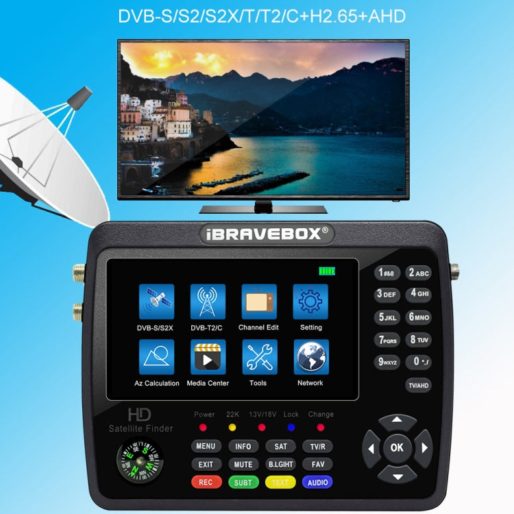 iBRAVEBOX V10 Finder Pro+ 4.3 inch Display Digital Satellite Meter Signal Finder, Support DVB-S/S2/S2X/T/T2/C AHD, Plug Type:US Plug(Black) - Satellite Finder by PMC Jewellery | Online Shopping South Africa | PMC Jewellery | Buy Now Pay Later Mobicred