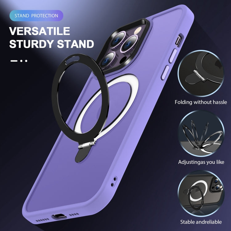 For iPhone 14 Pro MagSafe Holder Skin-feel PC Hybrid TPU Phone Case(Purple) - iPhone 14 Pro Cases by PMC Jewellery | Online Shopping South Africa | PMC Jewellery