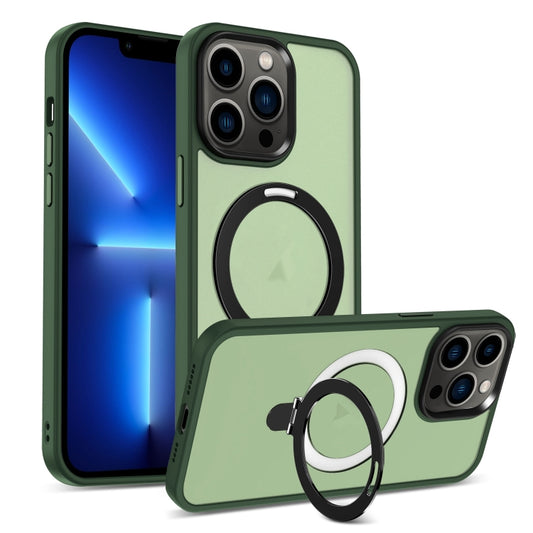 For iPhone 13 Pro MagSafe Holder Skin-feel PC Hybrid TPU Phone Case(Green) - iPhone 13 Pro Cases by PMC Jewellery | Online Shopping South Africa | PMC Jewellery