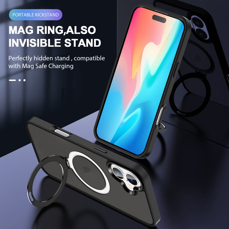 For iPhone 16 MagSafe Holder Skin-feel PC Hybrid TPU Phone Case(Black) - iPhone 16 Cases by PMC TechLife | Online Shopping South Africa | PMC TechLife | Buy Now Pay Later Mobicred