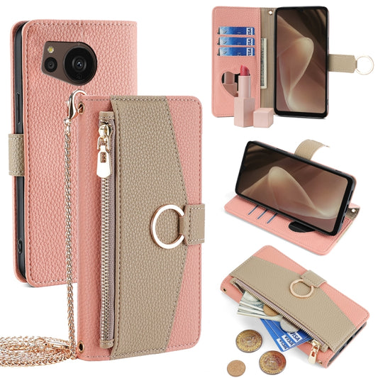 For Sharp Aquos Sense7 Plus Crossbody Litchi Texture Leather Phone Case(Pink) - More Brand by PMC Jewellery | Online Shopping South Africa | PMC Jewellery | Buy Now Pay Later Mobicred