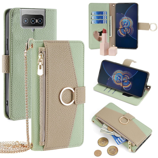 For Asus Zenfone 8 Flip ZS672KS Crossbody Litchi Texture Leather Phone Case(Green) - ASUS Cases by PMC Jewellery | Online Shopping South Africa | PMC Jewellery | Buy Now Pay Later Mobicred