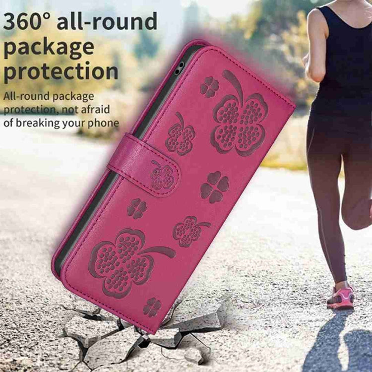 For Xiaomi Redmi Note 13 Four-leaf Embossed Leather Phone Case(Rose Red) - Note 13 Cases by PMC TechLife | Online Shopping South Africa | PMC TechLife | Buy Now Pay Later Mobicred