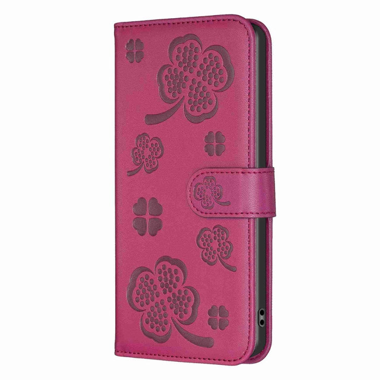 For Xiaomi Redmi 13C Four-leaf Embossed Leather Phone Case(Rose Red) - 13C Cases by PMC TechLife | Online Shopping South Africa | PMC TechLife | Buy Now Pay Later Mobicred